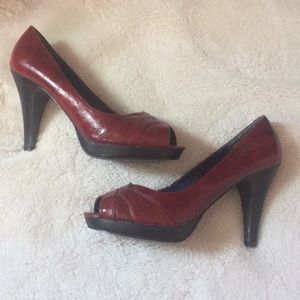 Dark red peep toe dress heels